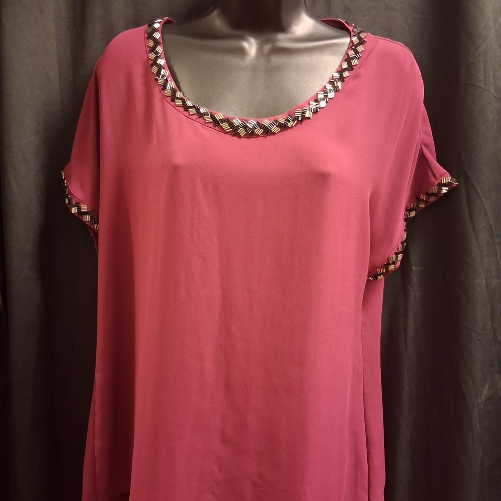 Pleione Magenta/Burgundy Blouse with Embellished Trim